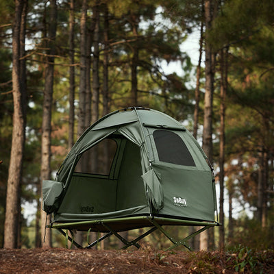 SoBuy | Tenda 3 in 1, tenda da campeggio, tenda singola, lettino da campo per esterni, verde 193x160x86cm | OGS32-II-GR