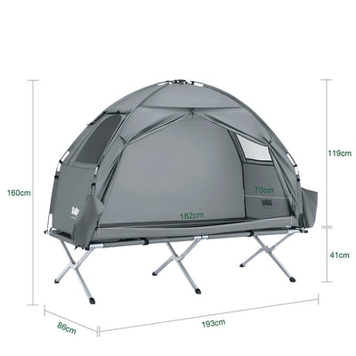 SoBuy | Tenda 3 in 1 tenda da campeggio singola lettino da campo per esterni grigio 193x160x86cm | OGS32-II-HG