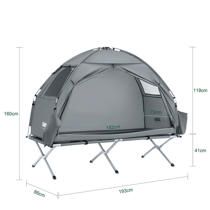 SoBuy | Tenda 3 in 1 tenda da campeggio singola lettino da campo per esterni grigio 193x160x86cm | OGS32-II-HG