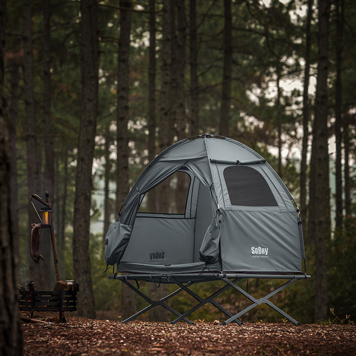 SoBuy | Tenda 3 in 1 tenda da campeggio singola lettino da campo per esterni grigio 193x160x86cm | OGS32-II-HG
