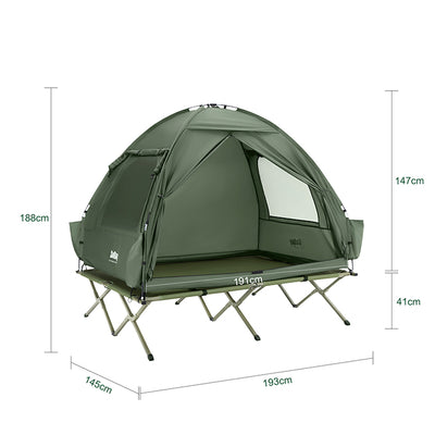 SoBuy | Tente 3 en 1 avec lit de camp extérieur pour 2 personnes, verte, 193 x 188 x 145 cm | OGS32-II-L-GR 