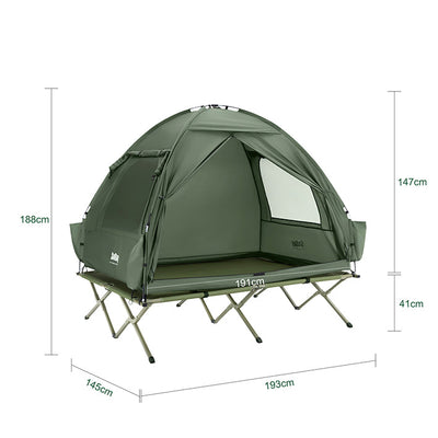 SoBuy | Tenda 3 in 1, tenda da campeggio per esterni, lettino da campo per 2 persone, verde, 193x188x145 cm | OGS32-II-L-GR