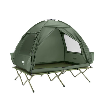 SoBuy | Tente 3 en 1 avec lit de camp extérieur pour 2 personnes, verte, 193 x 188 x 145 cm | OGS32-II-L-GR 