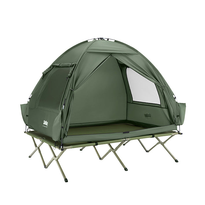 SoBuy | Tenda 3 in 1, tenda da campeggio per esterni, lettino da campo per 2 persone, verde, 193x188x145 cm | OGS32-II-L-GR