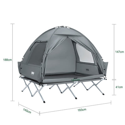 SoBuy | Tenda 3 in 1, tenda da campeggio, lettino da campo per esterni, 2 persone, grigio 193x188x145cm | OGS32-II-L-HG
