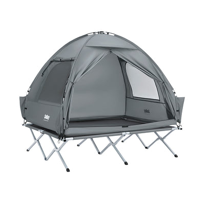 SoBuy | Tente de camping 3 en 1 avec lit de camp pour 2 personnes, grise, 193 x 188 x 145 cm | OGS32-II-L-HG 