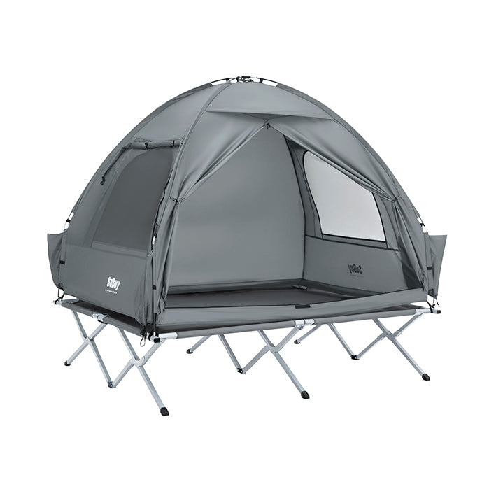 SoBuy | Tenda 3 in 1, tenda da campeggio, lettino da campo per esterni, 2 persone, grigio 193x188x145cm | OGS32-II-L-HG