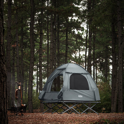 SoBuy | Tenda 3 in 1, tenda da campeggio, lettino da campo per esterni, 2 persone, grigio 193x188x145cm | OGS32-II-L-HG