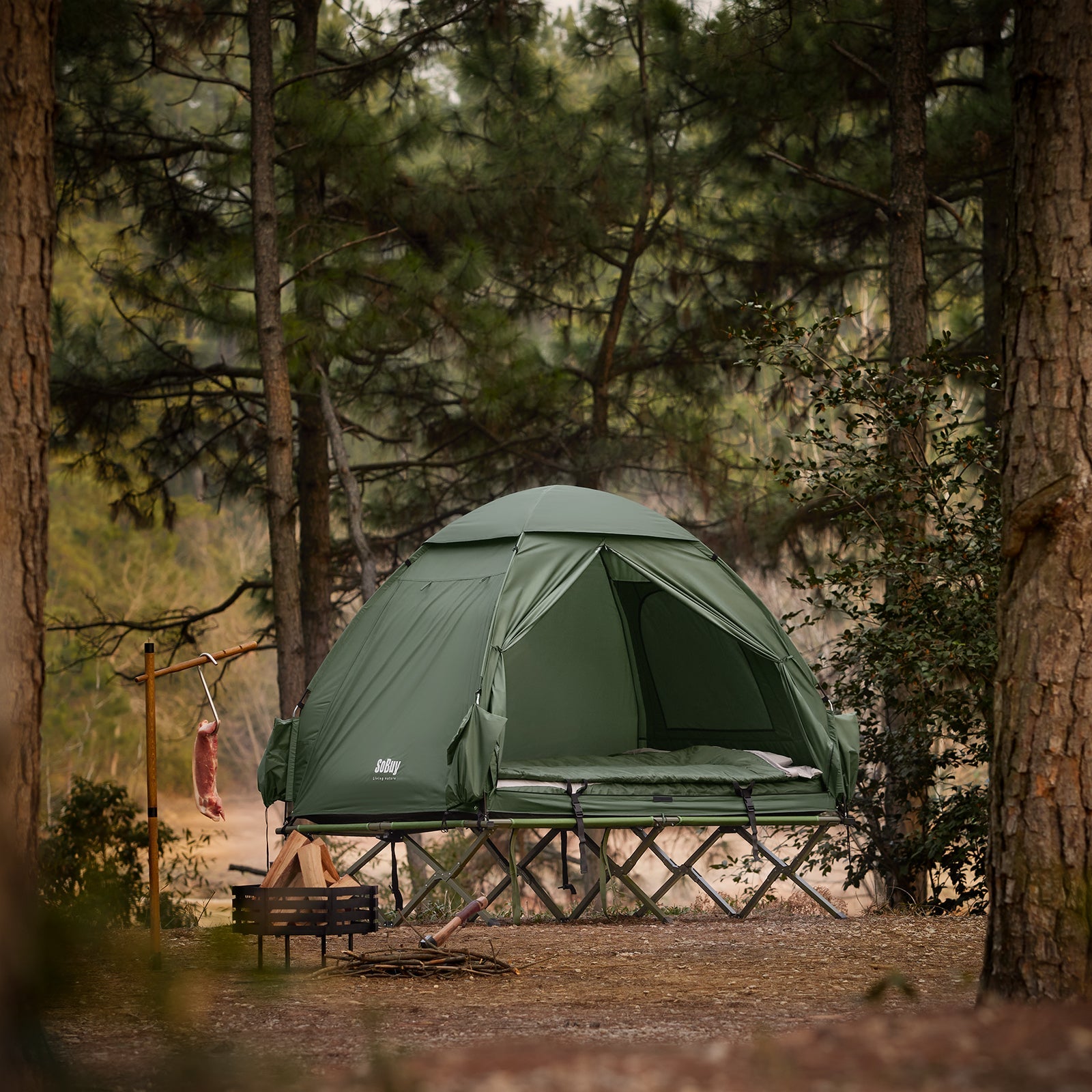 SoBuy Tenda da campeggio 7 in 1 2 posti brandina da esterno verde 193x188x145cm OGS32-L-GR