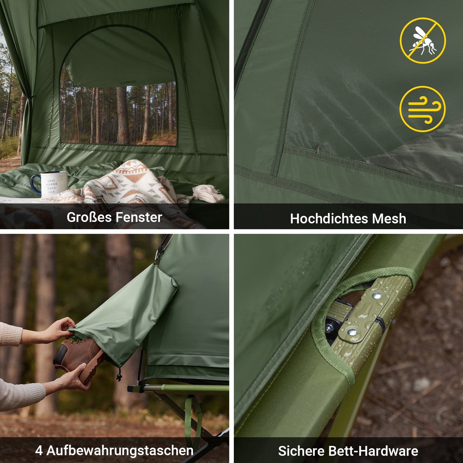 SoBuy 7in1 Zelt Campingzelt 2 Personen Outdoor Feldbett Grün 193x188x145cm OGS32-L-GR
