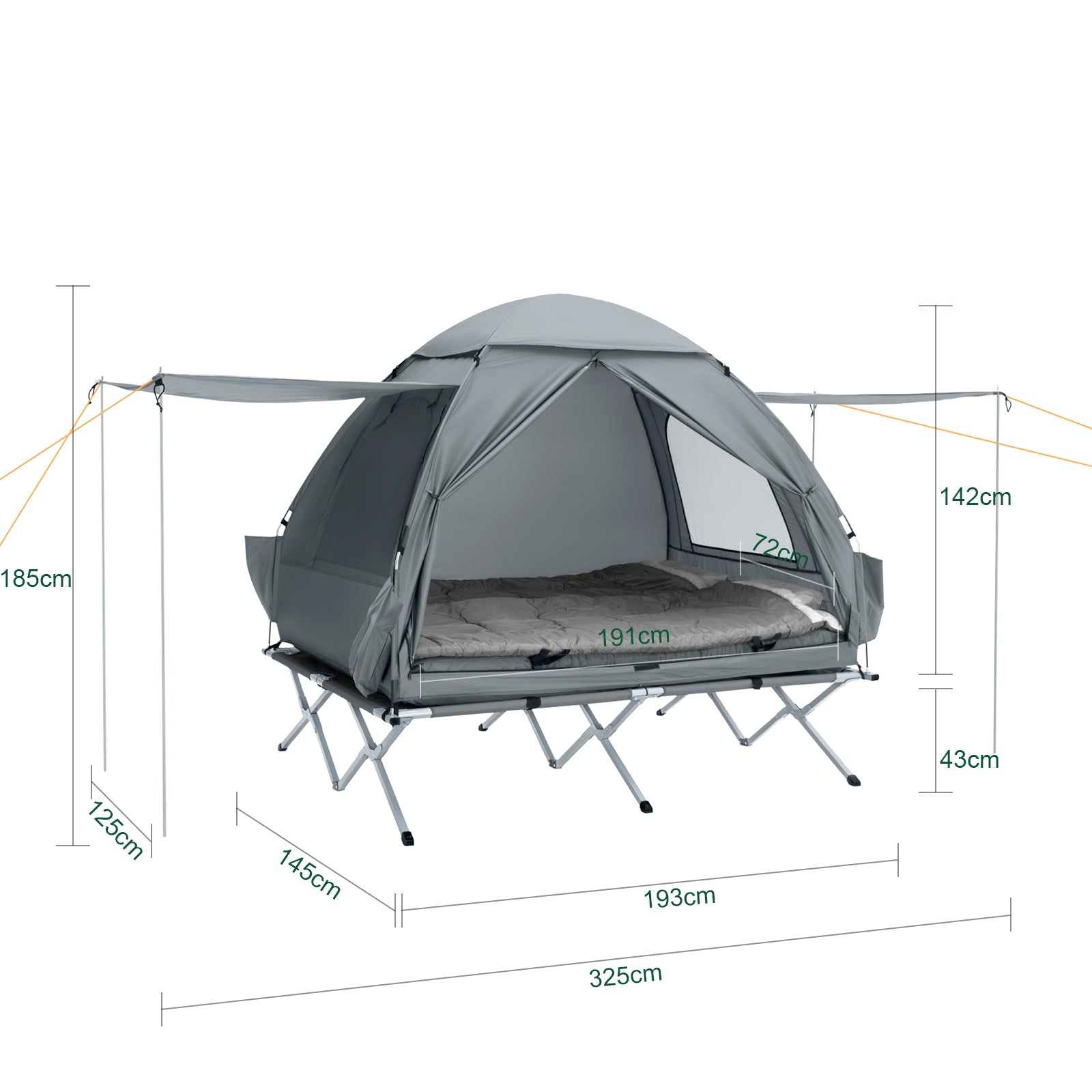 SoBuy | 7in1-Zelt Campingzelt | 2 Personen | Outdoor | Feldbett Hellgrau | 193x188x145cm | OGS32-L-HG