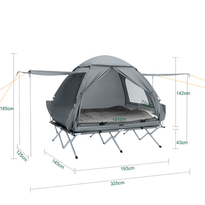 SoBuy | 7in1-Zelt Campingzelt | 2 Personen | Outdoor | Feldbett Hellgrau | 193x188x145cm | OGS32-L-HG
