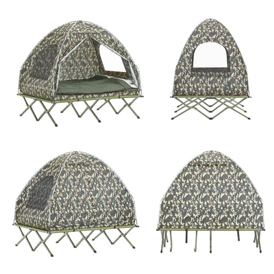 SoBuy | faltbar 4in1-Zelt | Camping Set | Feldbett mit Zelt Schlafsack | 2 Person | Tarnfarbe | OGS32-L-TN