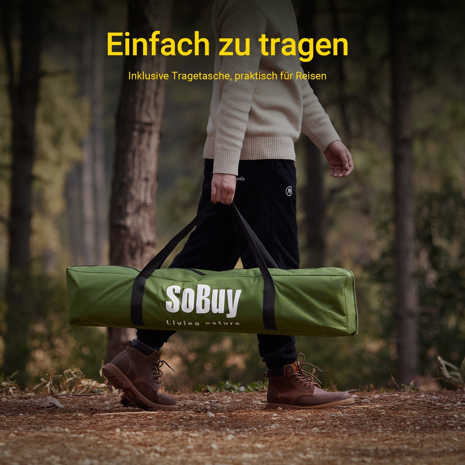 SoBuy | Tenda 3 in 1, tenda da campeggio, tenda singola, lettino da campo per esterni, verde 193x160x86cm | OGS32-II-GR
