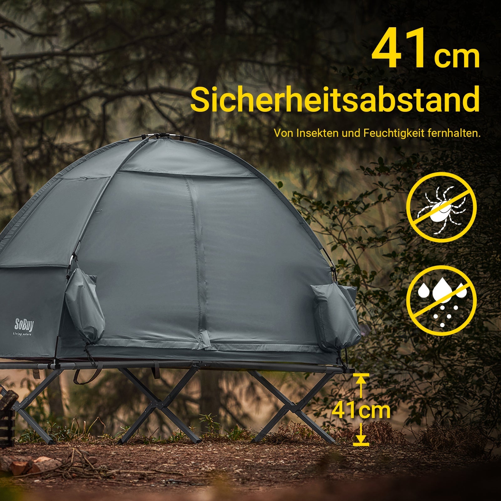 SoBuy | Tenda 3 in 1 tenda da campeggio singola lettino da campo per esterni grigio 193x160x86cm | OGS32-II-HG
