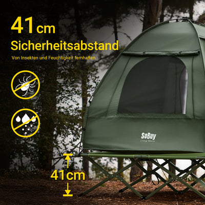 SoBuy | Tente 3 en 1 avec lit de camp extérieur pour 2 personnes, verte, 193 x 188 x 145 cm | OGS32-II-L-GR 