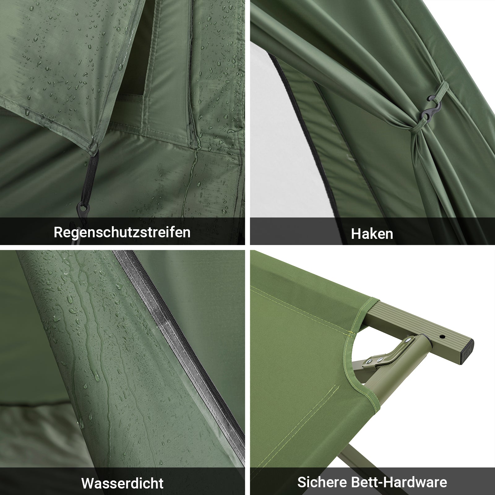 SoBuy | Tenda 3 in 1, tenda da campeggio per esterni, lettino da campo per 2 persone, verde, 193x188x145 cm | OGS32-II-L-GR