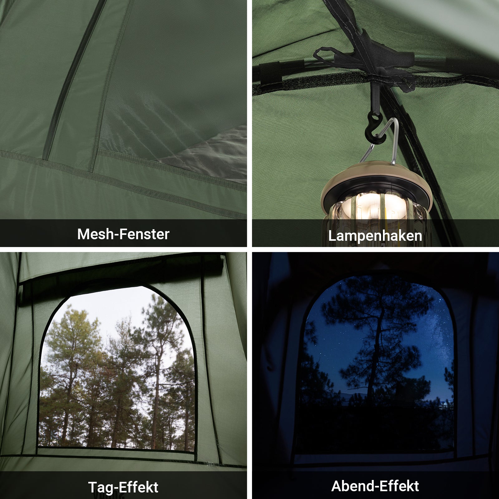 SoBuy | Tenda 3 in 1, tenda da campeggio per esterni, lettino da campo per 2 persone, verde, 193x188x145 cm | OGS32-II-L-GR