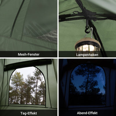 SoBuy | Tenda 3 in 1, tenda da campeggio per esterni, lettino da campo per 2 persone, verde, 193x188x145 cm | OGS32-II-L-GR