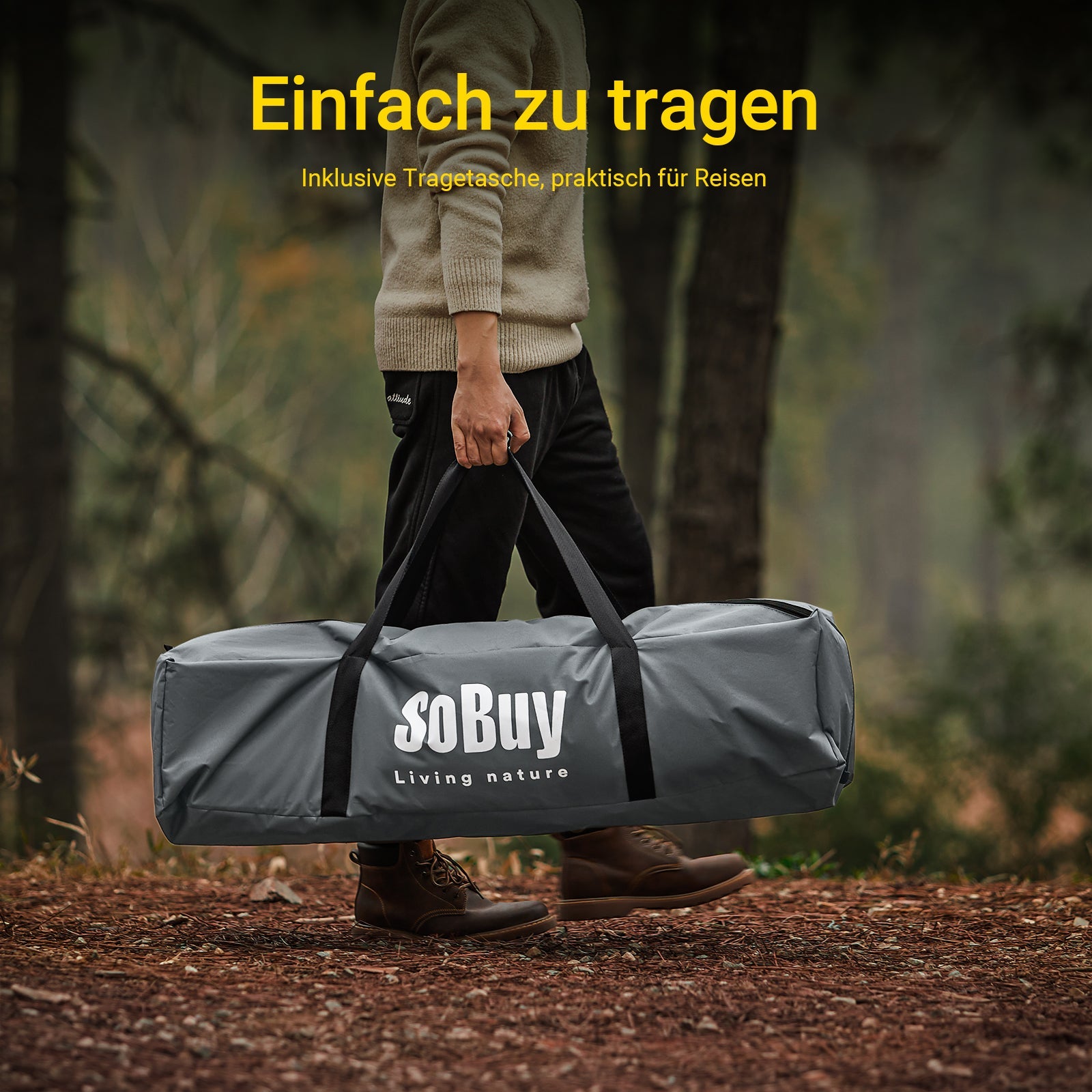 SoBuy | Tenda 3 in 1, tenda da campeggio, lettino da campo per esterni, 2 persone, grigio 193x188x145cm | OGS32-II-L-HG