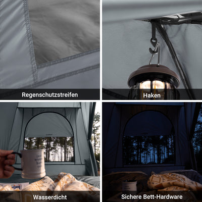 SoBuy | Tente de camping 3 en 1 avec lit de camp pour 2 personnes, grise, 193 x 188 x 145 cm | OGS32-II-L-HG 