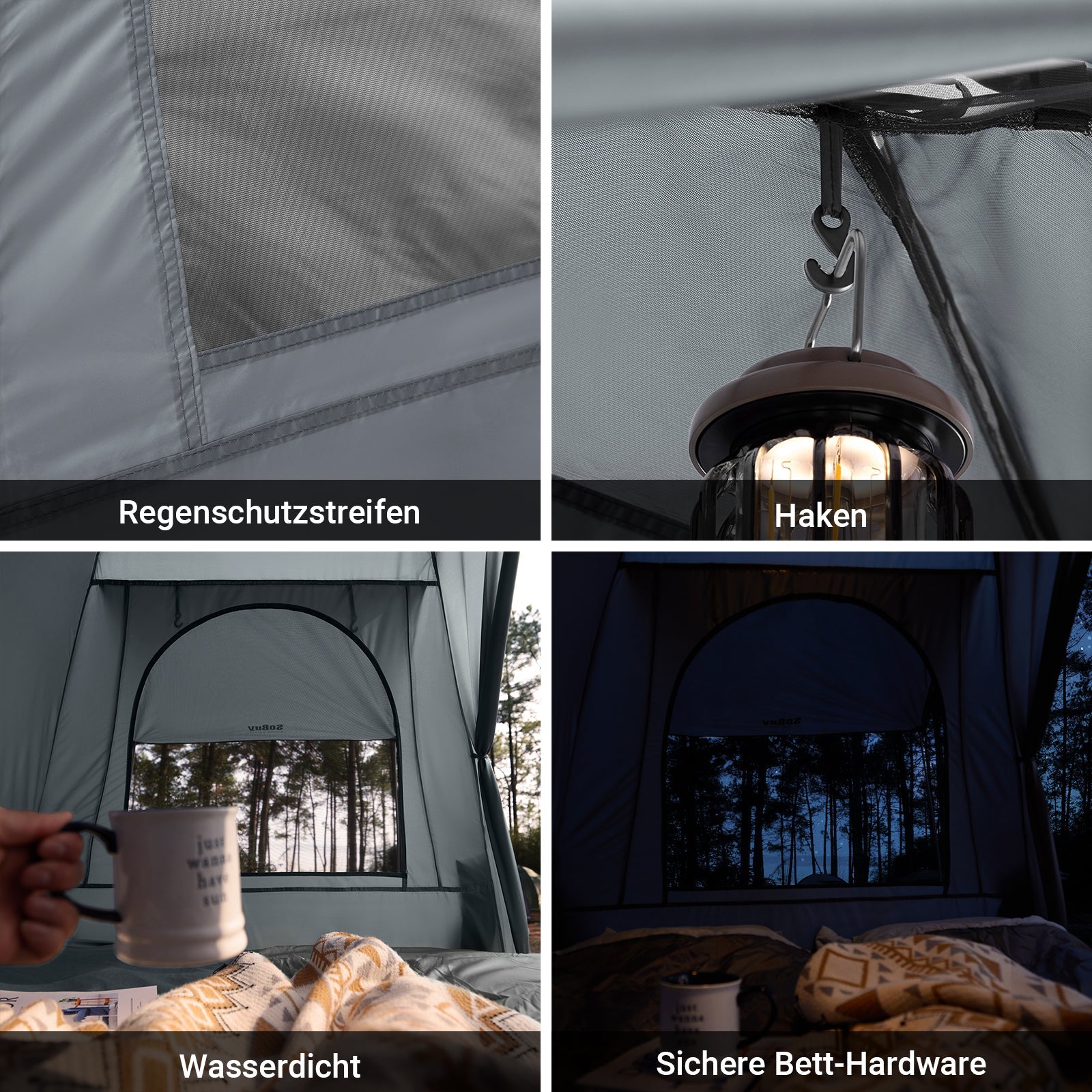 SoBuy | Tenda 3 in 1, tenda da campeggio, lettino da campo per esterni, 2 persone, grigio 193x188x145cm | OGS32-II-L-HG