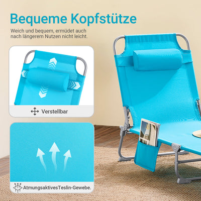 SoBuy | Gartenliege | Sonnenliege klappbar | Liegestuhl für Gärten, Höfe, Strände | Blau | OGS35-B
