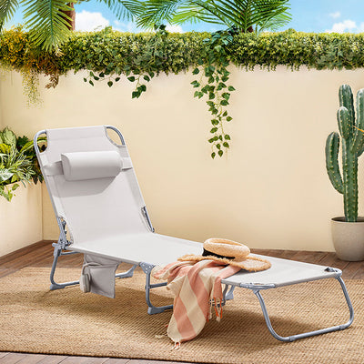 SoBuy | Gartenliege | Sonnenliege klappbar | Beige | OGS35-MI