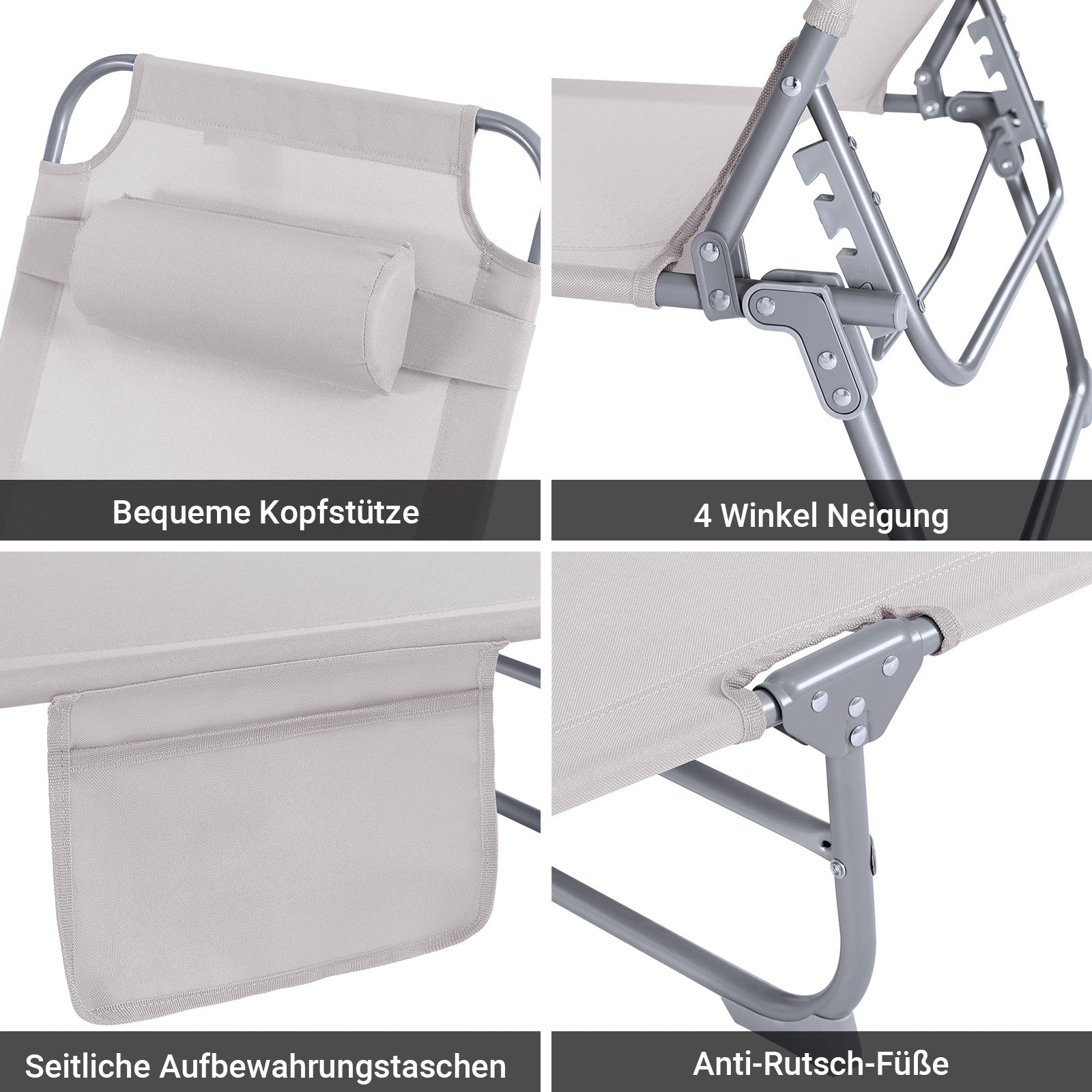 SoBuy | Set di 2 sedie a sdraio da giardino | Lettini prendisole pieghevoli | Sedie a sdraio per giardini, cortili, spiagge | Beige | OGS35-MIx2