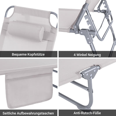 SoBuy | Set di 2 sedie a sdraio da giardino | Lettini prendisole pieghevoli | Sedie a sdraio per giardini, cortili, spiagge | Beige | OGS35-MIx2