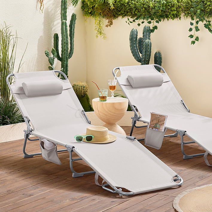 SoBuy | Set di 2 sedie a sdraio da giardino | Lettini prendisole pieghevoli | Sedie a sdraio per giardini, cortili, spiagge | Beige | OGS35-MIx2