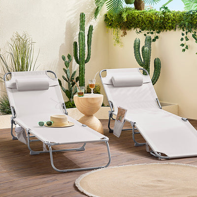 SoBuy | Set di 2 sedie a sdraio da giardino | Lettini prendisole pieghevoli | Sedie a sdraio per giardini, cortili, spiagge | Beige | OGS35-MIx2