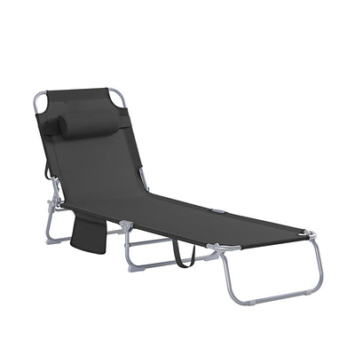 SoBuy | Chaise longue de jardin | Chaise longue pliante | Fauteuil de plage pour jardins, cours et plages | Noir | OGS35-SCH