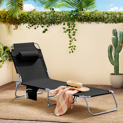 SoBuy | Chaise longue de jardin | Chaise longue pliante | Fauteuil de plage pour jardins, cours et plages | Noir | OGS35-SCH