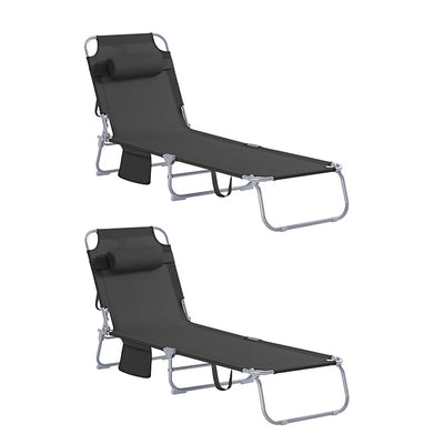 SoBuy | Set di 2 sedie a sdraio da giardino | Sdraio pieghevole | Nero | OGS35-SCHx2