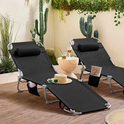 SoBuy | Set di 2 sedie a sdraio da giardino | Sdraio pieghevole | Nero | OGS35-SCHx2