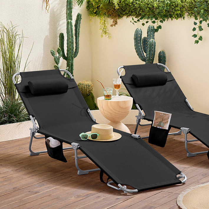SoBuy | Set di 2 sedie a sdraio da giardino | Sdraio pieghevole | Nero | OGS35-SCHx2