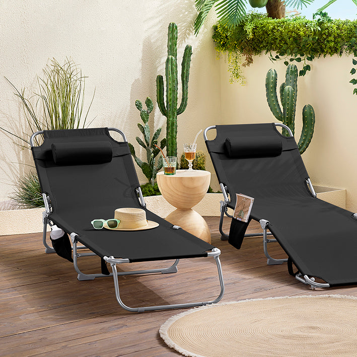 SoBuy | Set di 2 sedie a sdraio da giardino | Sdraio pieghevole | Nero | OGS35-SCHx2
