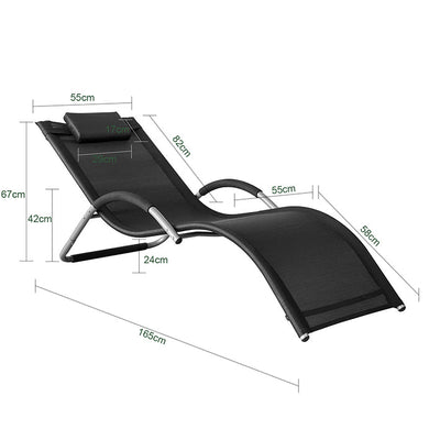 SoBuy Chaise longue de jardin, fauteuil relax pour jardins, terrasses 55x67x165cm Noir OGS38-SCH