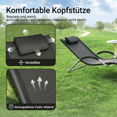 SoBuy Chaise longue de jardin, fauteuil relax pour jardins, terrasses 55x67x165cm Noir OGS38-SCH