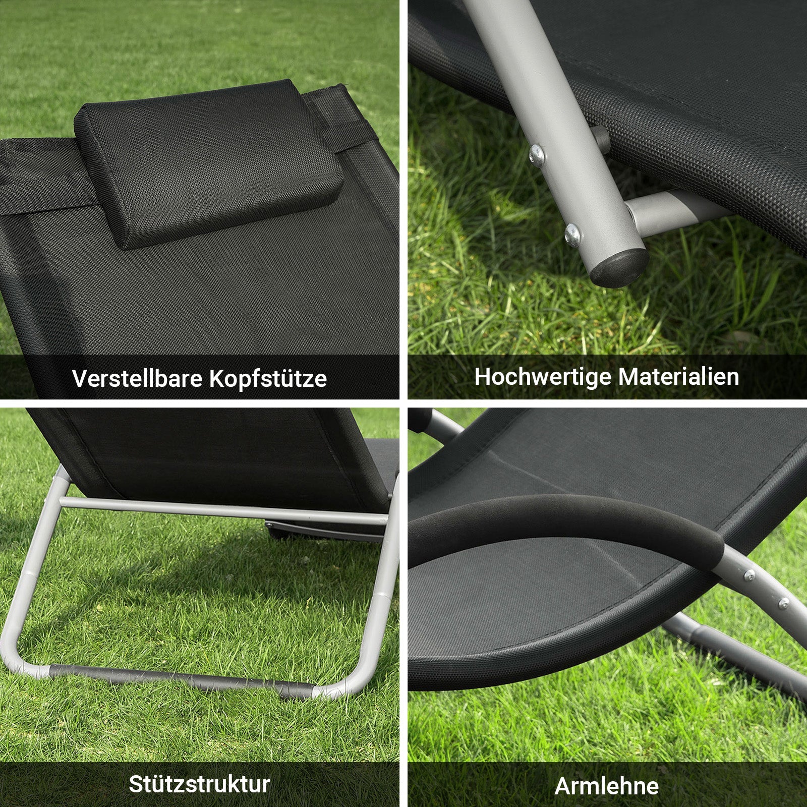 SoBuy Chaise longue de jardin, fauteuil relax pour jardins, terrasses 55x67x165cm Noir OGS38-SCH
