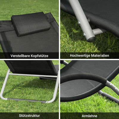 SoBuy Chaise longue de jardin, fauteuil relax pour jardins, terrasses 55x67x165cm Noir OGS38-SCH