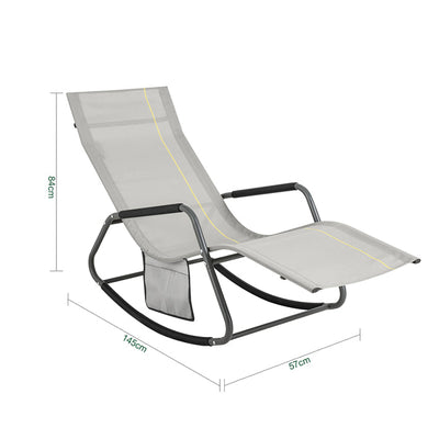 SoBuy | Sedia a dondolo relax | Lettino prendisole con tasca laterale | Sedia a sdraio da giardino | Poltrona relax | Lettino oscillante | Grigio chiaro | OGS47-HG