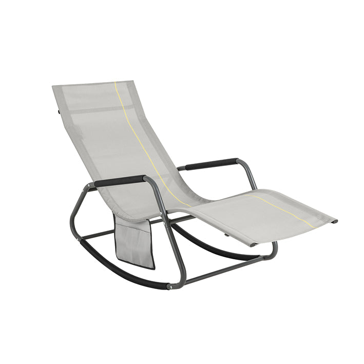 SoBuy | Sedia a dondolo relax | Lettino prendisole con tasca laterale | Sedia a sdraio da giardino | Poltrona relax | Lettino oscillante | Grigio chiaro | OGS47-HG