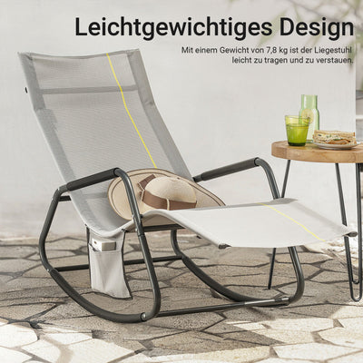 SoBuy | Sedia a dondolo relax | Lettino prendisole con tasca laterale | Sedia a sdraio da giardino | Poltrona relax | Lettino oscillante | Grigio chiaro | OGS47-HG