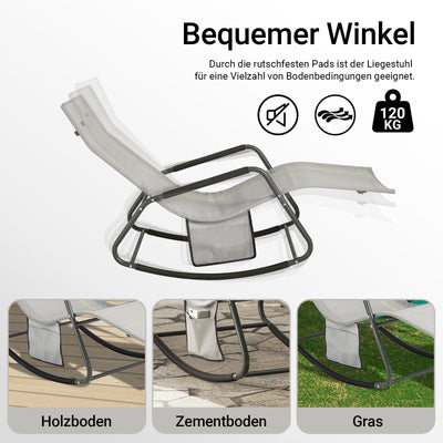 SoBuy | Sedia a dondolo relax | Lettino prendisole con tasca laterale | Sedia a sdraio da giardino | Poltrona relax | Lettino oscillante | Grigio chiaro | OGS47-HG