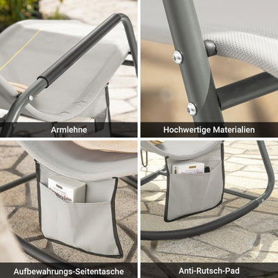 SoBuy | Sedia a dondolo relax | Lettino prendisole con tasca laterale | Sedia a sdraio da giardino | Poltrona relax | Lettino oscillante | Grigio chiaro | OGS47-HG