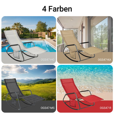 SoBuy | Sedia a dondolo relax | Lettino prendisole con tasca laterale | Sedia a sdraio da giardino | Poltrona relax | Lettino oscillante | Grigio chiaro | OGS47-HG