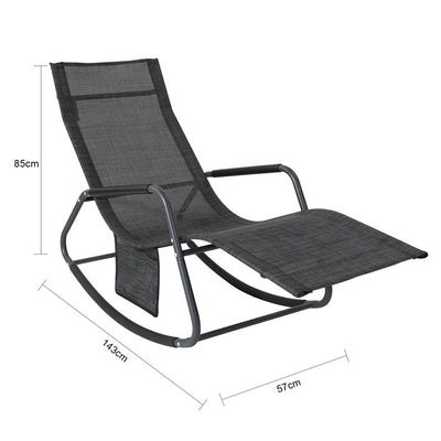SoBuy | Chaise longue à bascule | Bain de soleil avec poche latérale | Transat de jardin | Chaise de relaxation | Chaise longue design | Noir/Gris | OGS47-MS