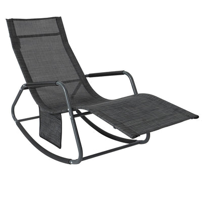 SoBuy | Chaise longue à bascule | Bain de soleil avec poche latérale | Transat de jardin | Chaise de relaxation | Chaise longue design | Noir/Gris | OGS47-MS